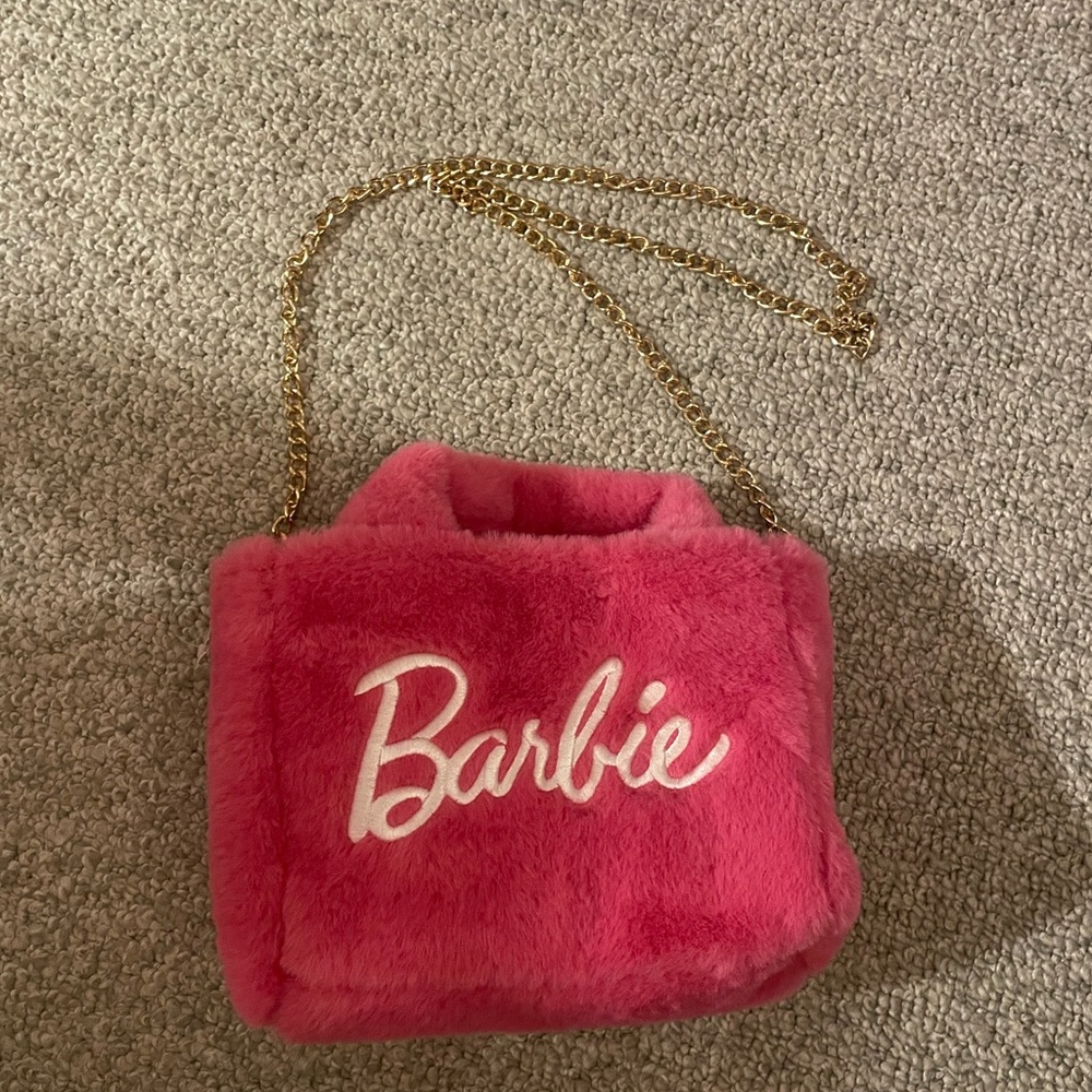 Barbie Plush Pink Shoulder Bag with Gold Chain
